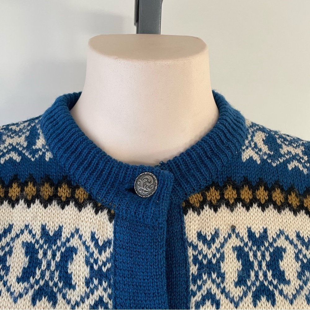 Vintage Dirdalstrikk 100% Wool Knit Cardigan Nordic Fair Isle Pewter Clasps - Picture 3 of 8